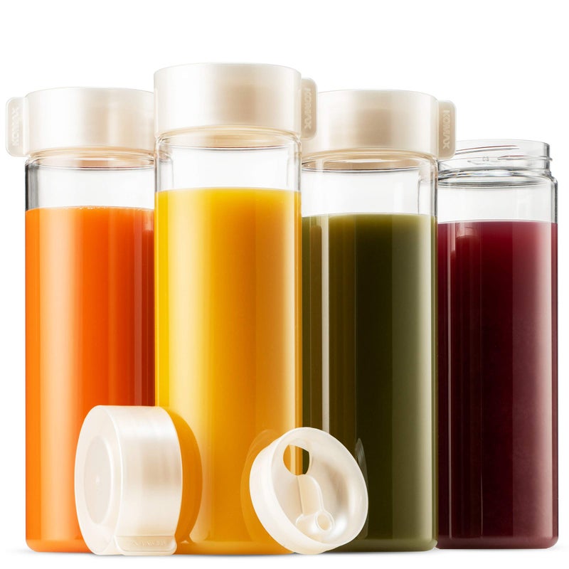 Komax Reusable Juice Bottles, Set of 4 Leak-Proof Juice Containers with Lids for Fridge, BPA-Free Plastic Smoothie Bottle Set, Dishwasher-Safe Wide Mouth Juicing Bottles (18.5 oz) - Image 1